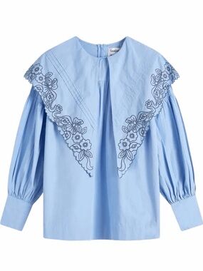 Chambray Blue Embroidered Bib Blouse by Damson Madder